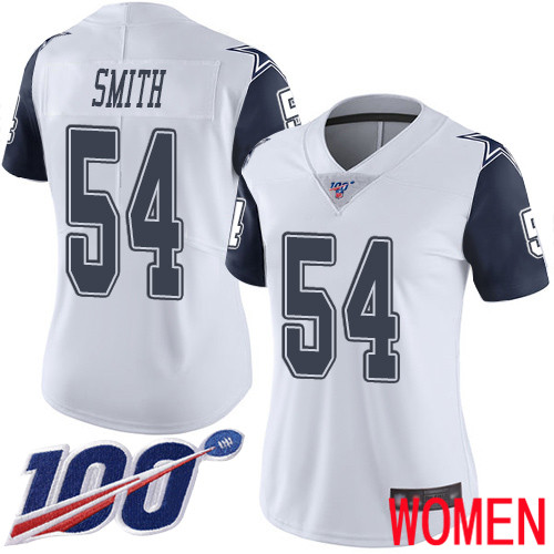 Women Dallas Cowboys Limited White Jaylon Smith #54 100th Season Rush Vapor Untouchable NFL Jersey